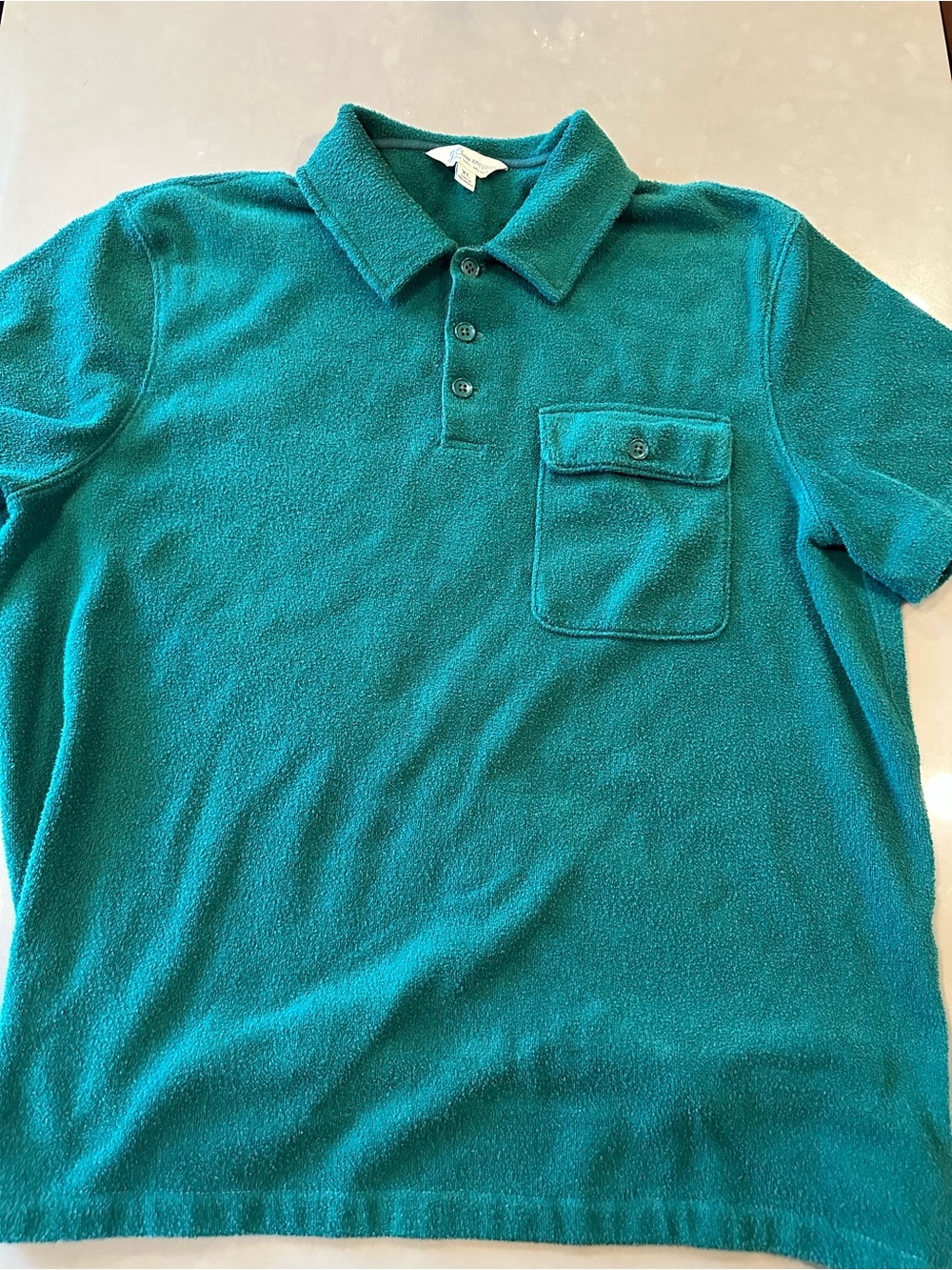 J.Crew Men's Green Terry Short-Sleeve Polo Shirt with Chest Pocket XL
